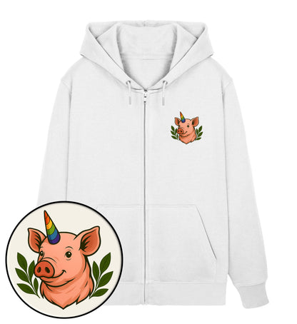 White Zipper Hoodie – Pig Queercorn - Vegayn